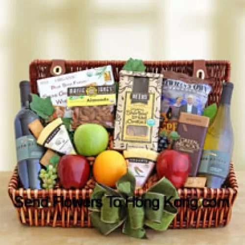 This Thanks Giving Gift Basket includes Fresh fruits, such as crisp apples and juicy oranges, two organic creamy cheeses and stone ground crackers, two bottles of organic wine, premium roasted organic almonds, a bag of crispy chips and delicious Shortnin’ bread cookies. (Contents of basket including wine may vary by season and delivery location. In case of unavailability of a certain product we will substitute the same with a product of equal or higher value)