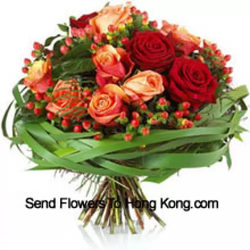 A Delightful bouquet of Red and Orange Roses with seasonal fillers (Please Note That We Reserve The Right To Substitute Any Product With A Suitable Product Of Equal Value In Case Of Non-Availability Of A Certain Product)